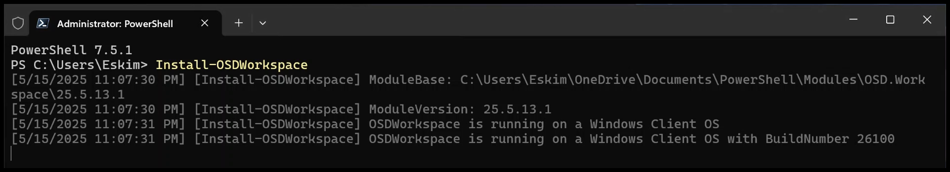 Run Install-OSDWorkspace