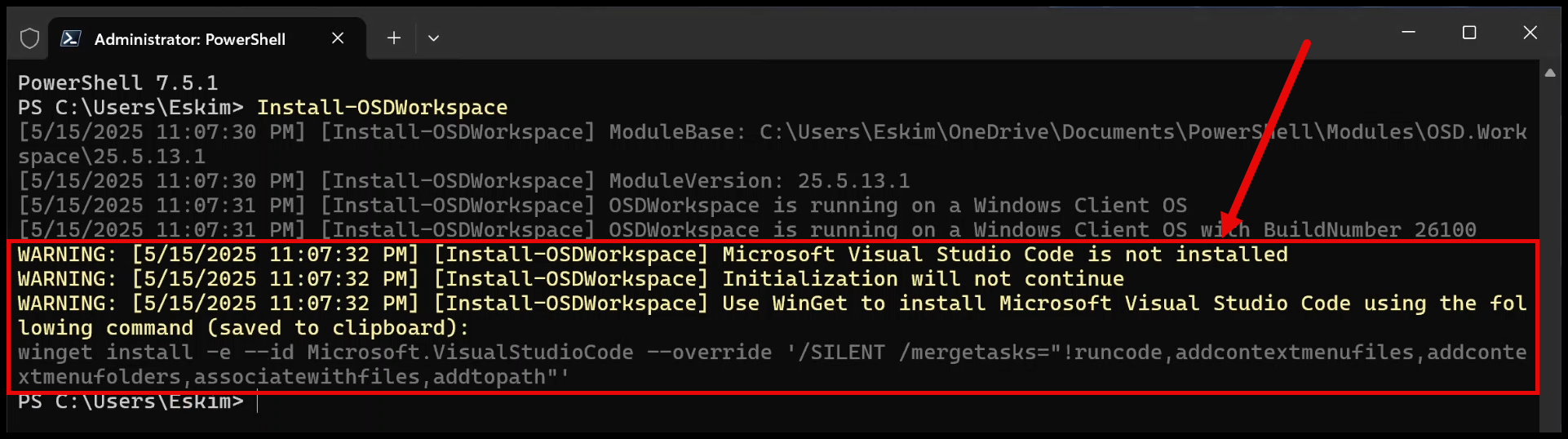 Visual Studio Code Warning