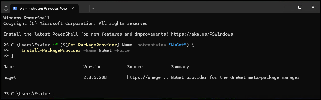 Install Nuget Package Provider